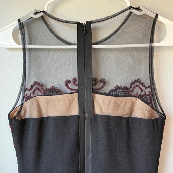 🏷️ 2/$20 Greylin Black and Red Embroidered Illusion Neckline Cocktail Dress - Picture 7 of 12